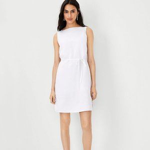 Ann Taylor White Linen Blend Belted Shift Dress, Size M